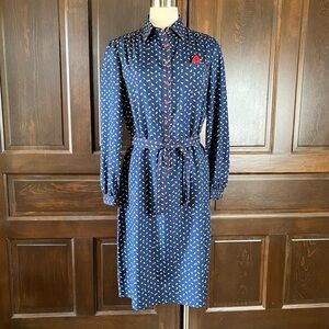 Schrader Sport Vintage Shirt Dress 80s Secretary Belted Long Sleeve Floral Sz 16